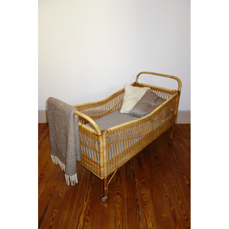 Cradle vintage rattan - 1960s