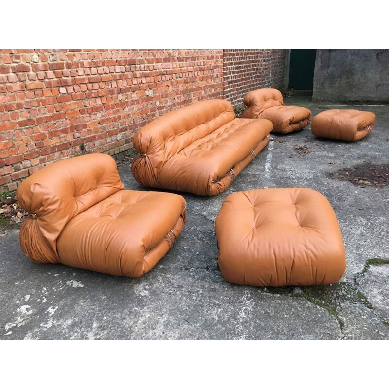 Set of leather living room "Soriana" by Tobia Scarpa for Cassina - 1970s