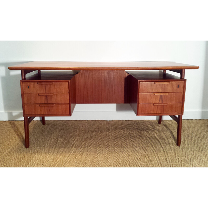 "Double sides" desk in teak by Gunni OMANN for Omann Jun Mobelfabrik - 1960s