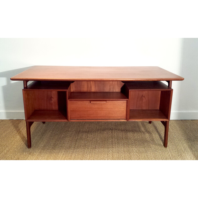 "Double sides" desk in teak by Gunni OMANN for Omann Jun Mobelfabrik - 1960s