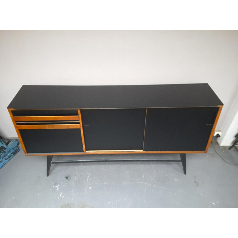 Mid-century french sideboard wood and black - 1960s