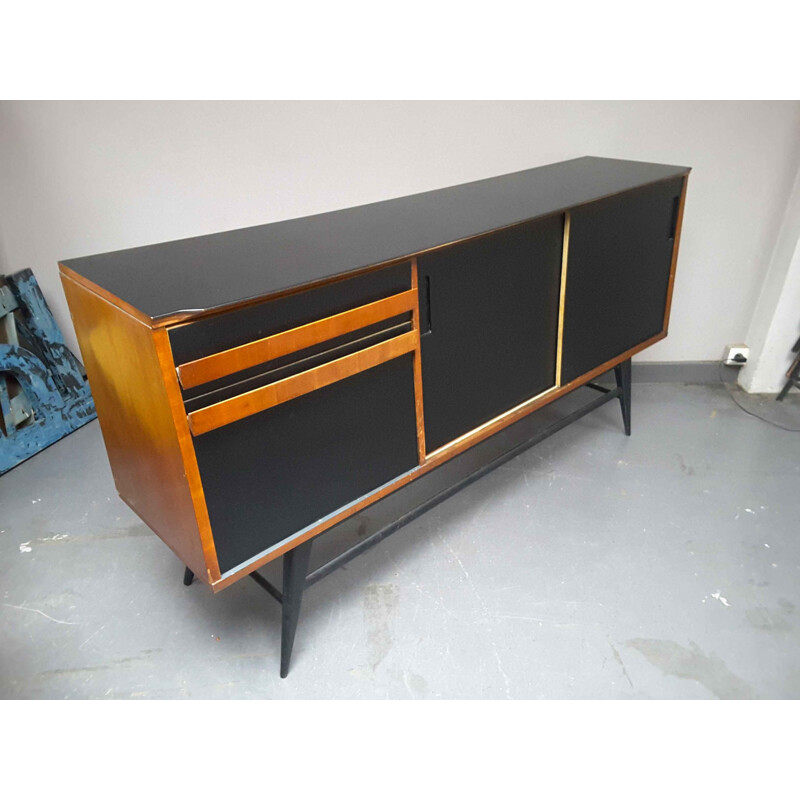 Mid-century french sideboard wood and black - 1960s