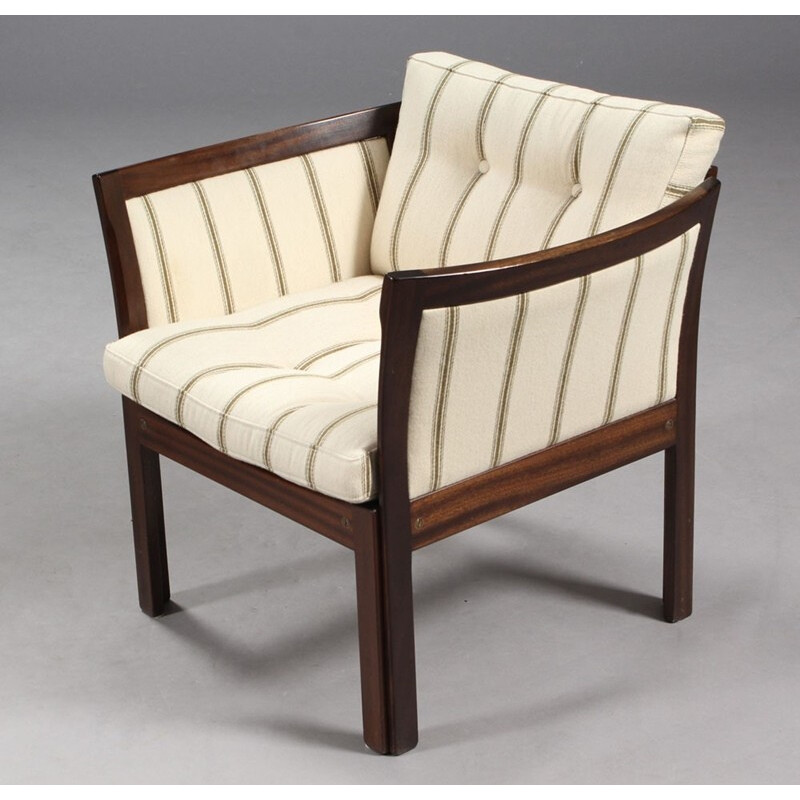 Pair of  Plexus Easy Chairs in Mahogany and White Fabric by Illum Wikkelso - 1960s 