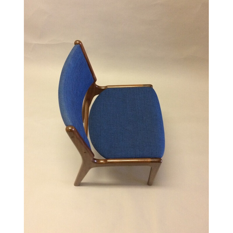 Set of 6 Dining Chairs in Solid Teak and Blue Fabric - 1960s