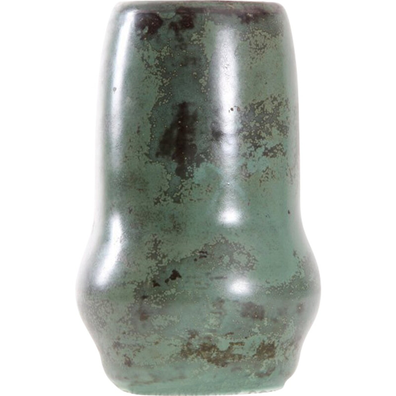 Jarrón escandinavo vintage de cerámica verde bronce para Arabia, 1940