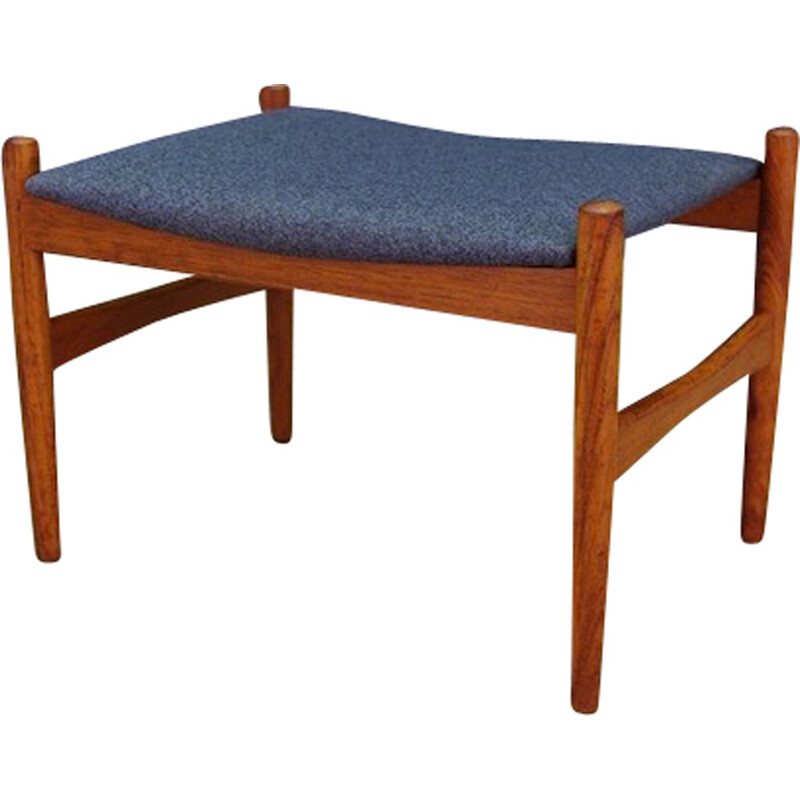 Vintage teak footrest in blue fabric - 1960s