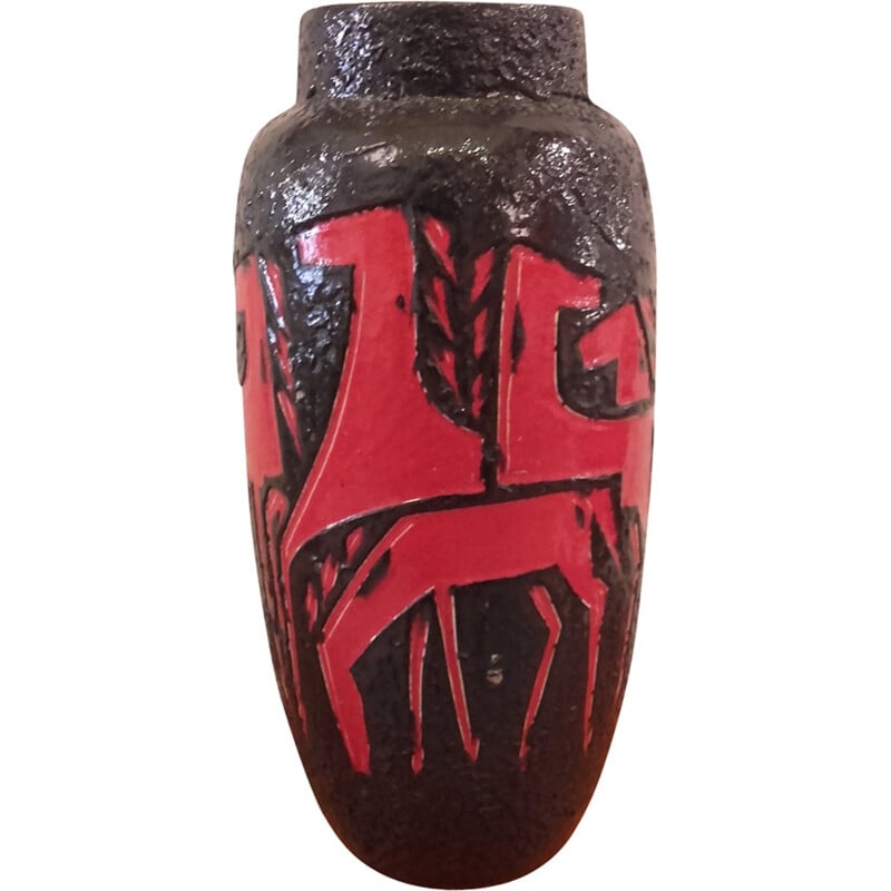 Vintage red and black ceramic vase - 1960s