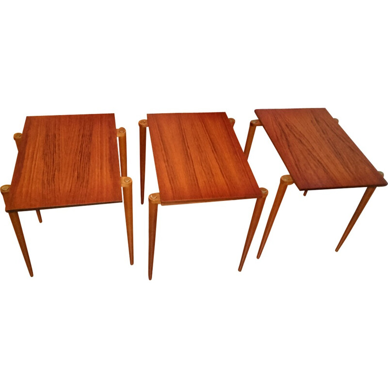 Set of 3 nesting tables in rosewood - 1950s