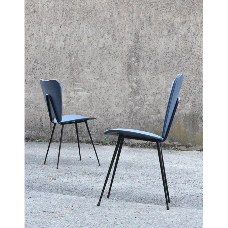 Pair of chairs blue by Hitier - 1960s