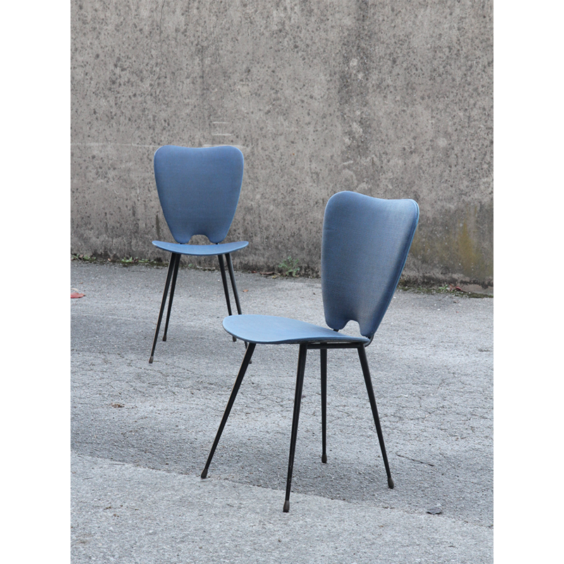 Pair of chairs blue by Hitier - 1960s