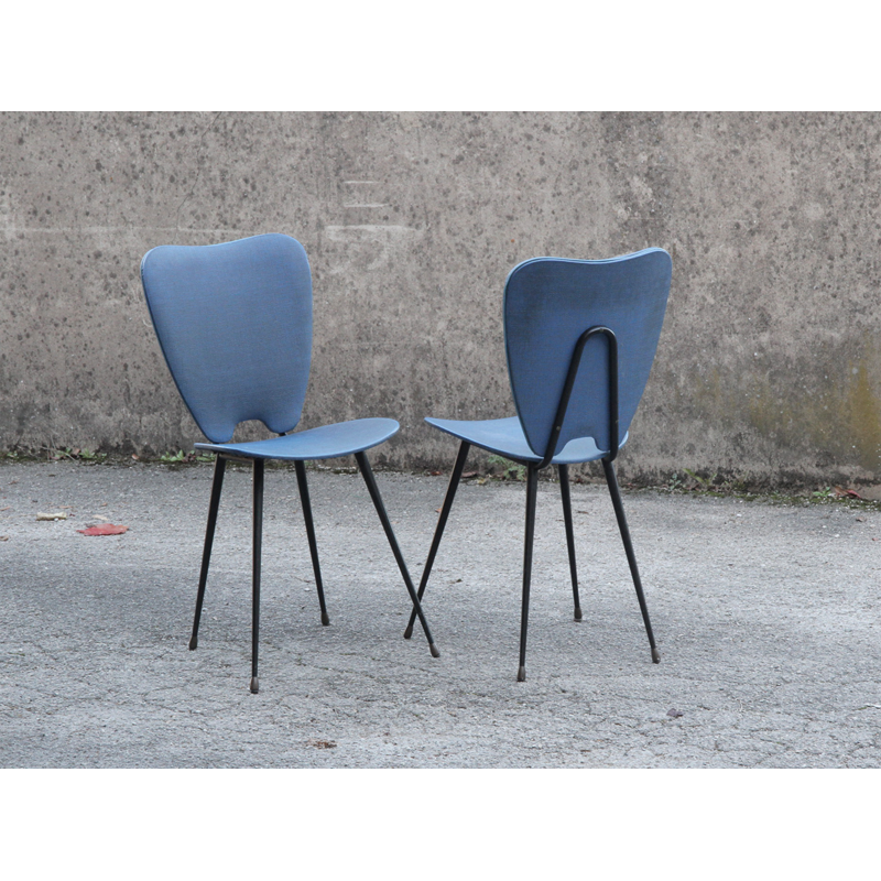 Pair of chairs blue by Hitier - 1960s