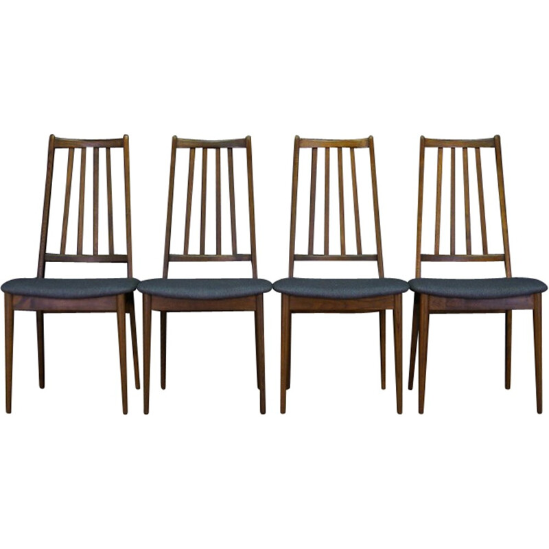 Set of 4 vintage chairs in oakwood and blue fabric - 1960s