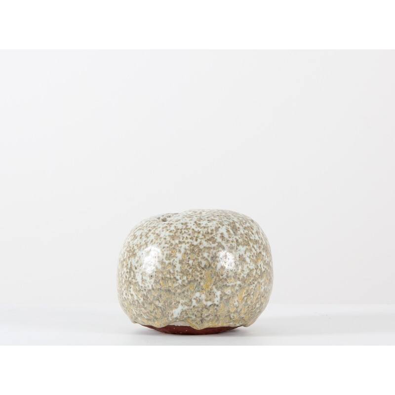 Brown and white glazed stoneware spherical vintage vase by Jørgen Mogensen, 1960