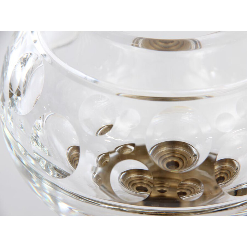 Vintage crystal and brass candle holder por Jan Johansson para Orrefors, Suécia 1970