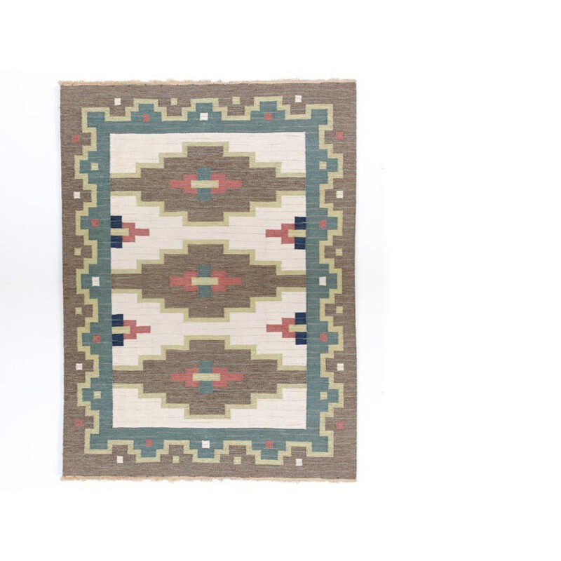 Scandinavian Rolakan hand woven wool rug - 1950s