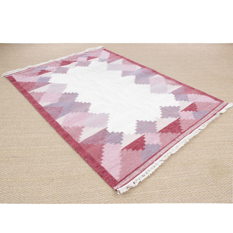 Scandinavian pink Rolakan hand woven wool  rug - 1950s