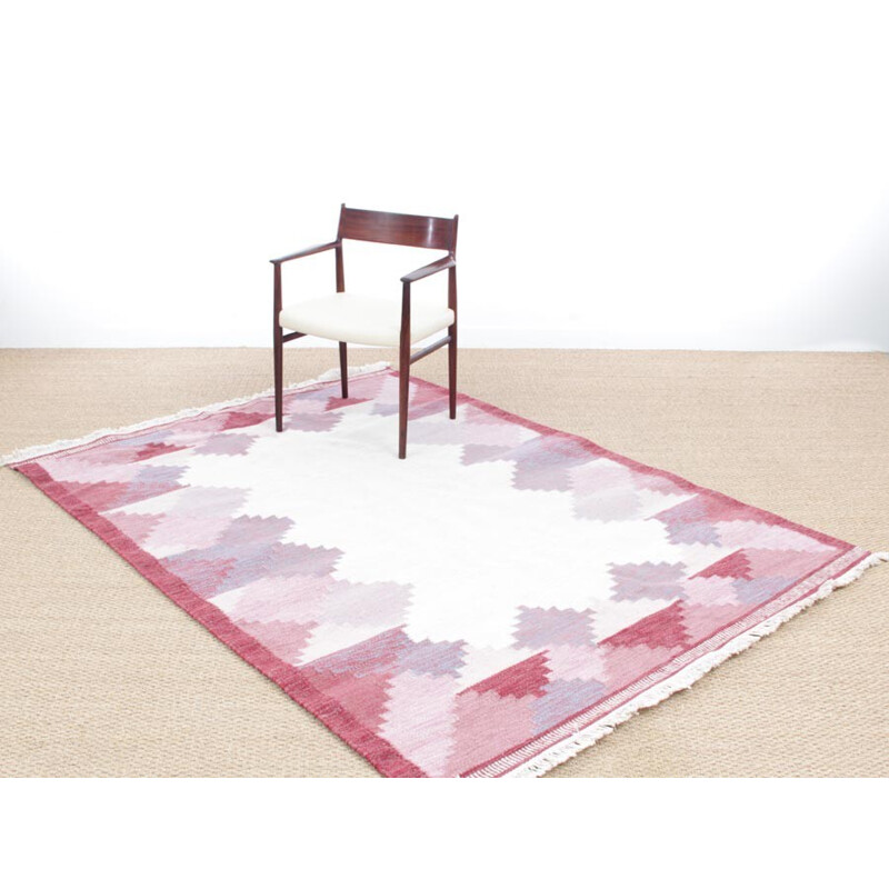 Scandinavian pink Rolakan hand woven wool  rug - 1950s