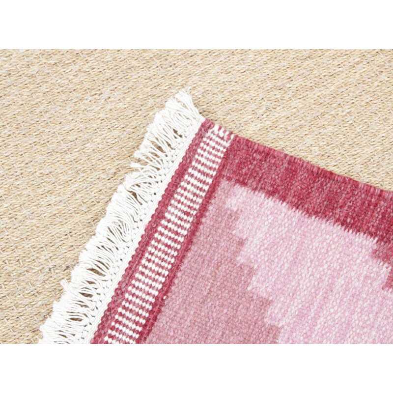 Scandinavian pink Rolakan hand woven wool  rug - 1950s