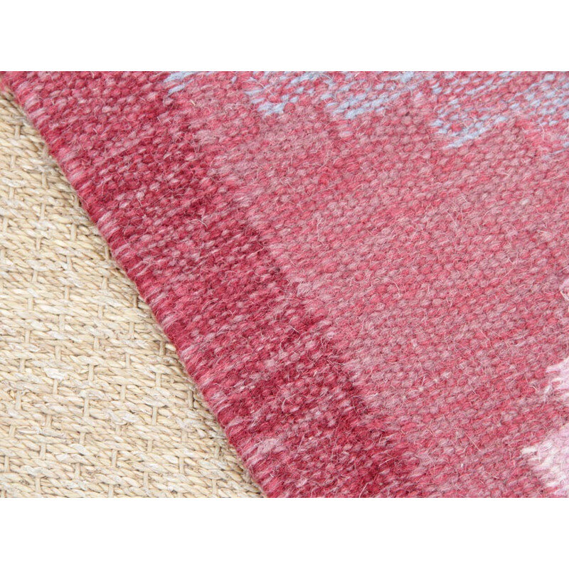 Scandinavian pink Rolakan hand woven wool  rug - 1950s