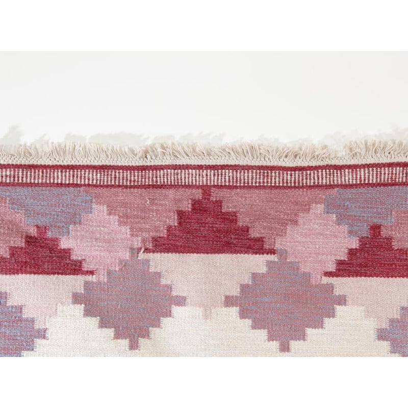 Scandinavian pink Rolakan hand woven wool  rug - 1950s