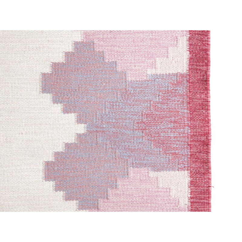 Scandinavian pink Rolakan hand woven wool  rug - 1950s