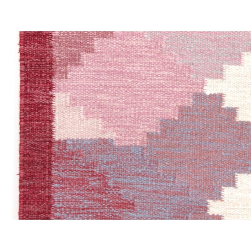 Scandinavian pink Rolakan hand woven wool  rug - 1950s