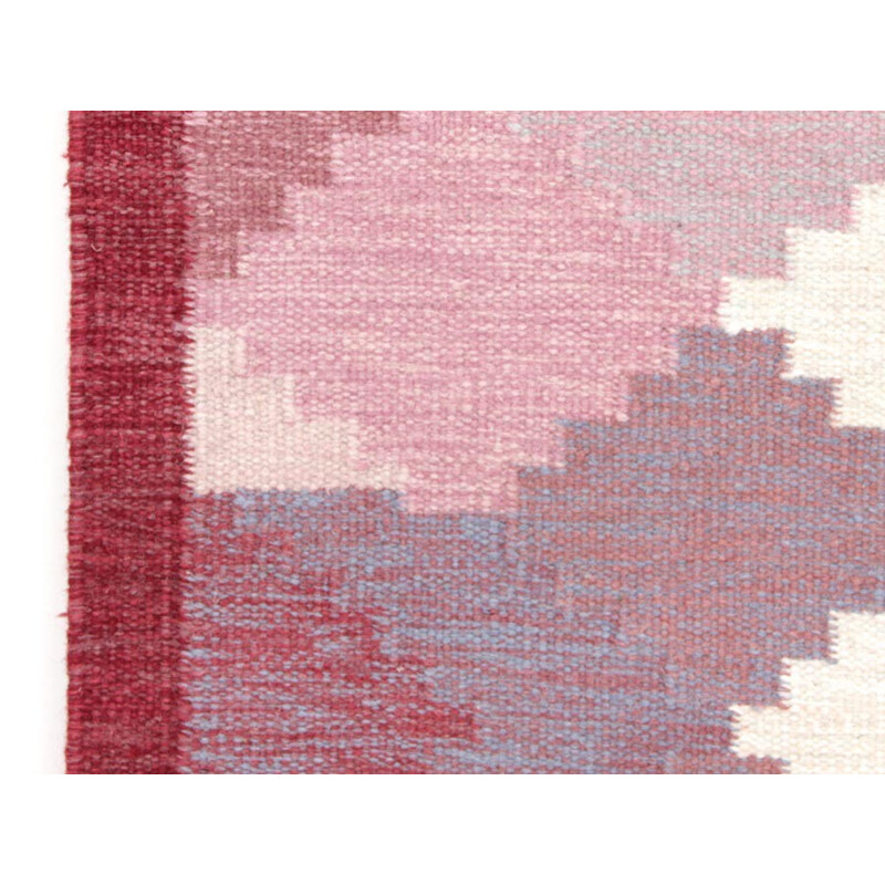 Scandinavian pink Rolakan hand woven wool  rug - 1950s