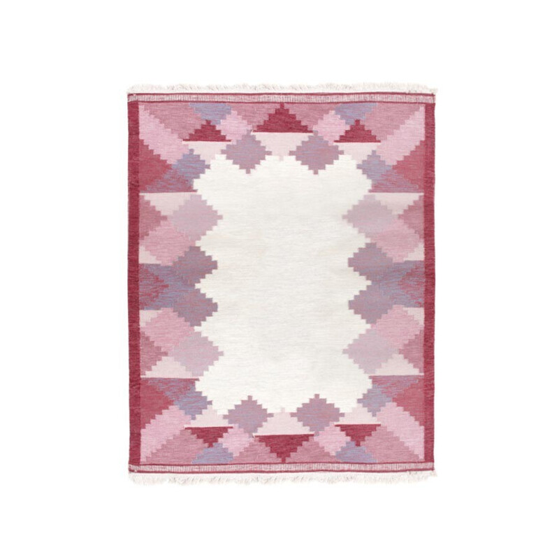 Scandinavian pink Rolakan hand woven wool  rug - 1950s