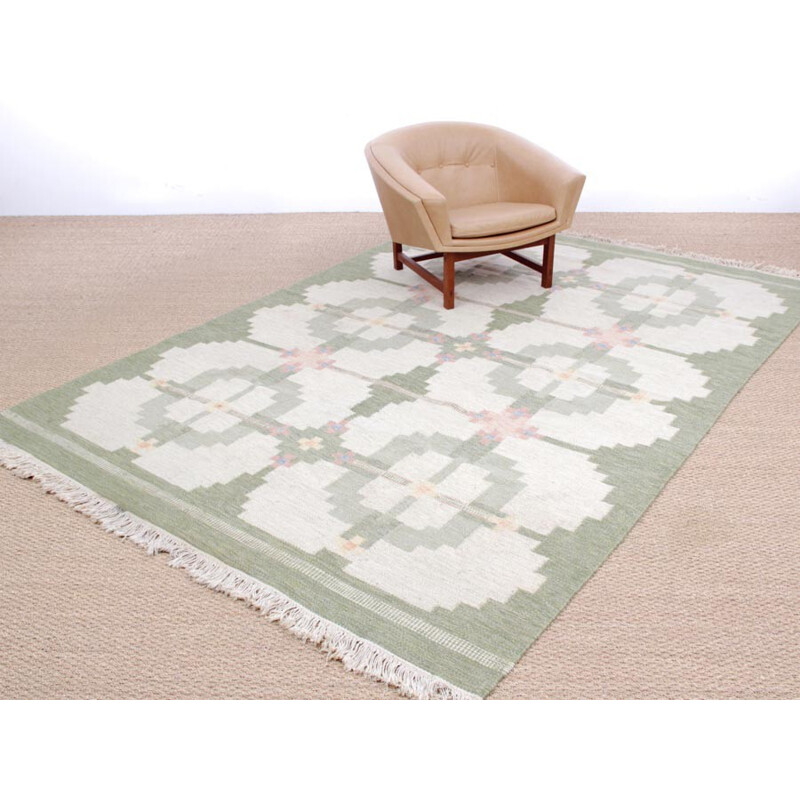 Scandinavian Rolakan hand woven wool rug - 1950s