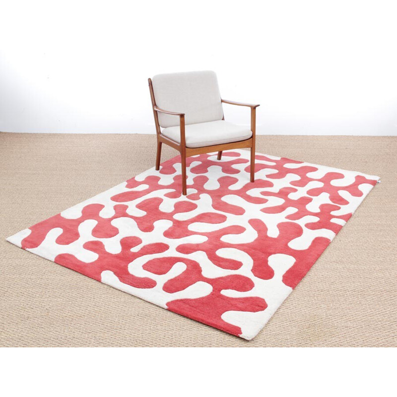 Swedish Rolakan red hand woven wool rug - 1980s