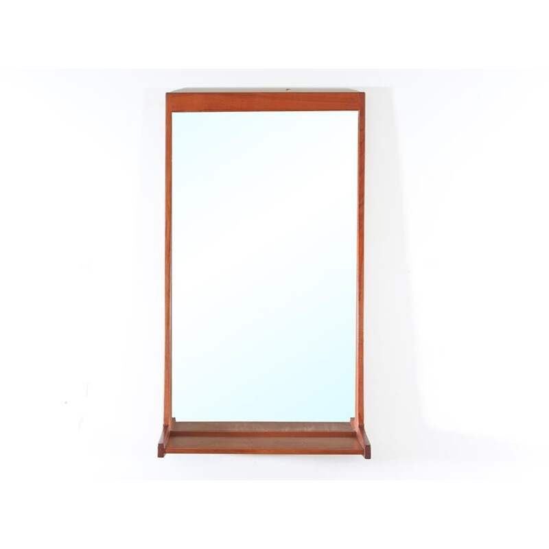 Scandinavian vintage teak mirror with shelf by Kai Kristiansen, 1950