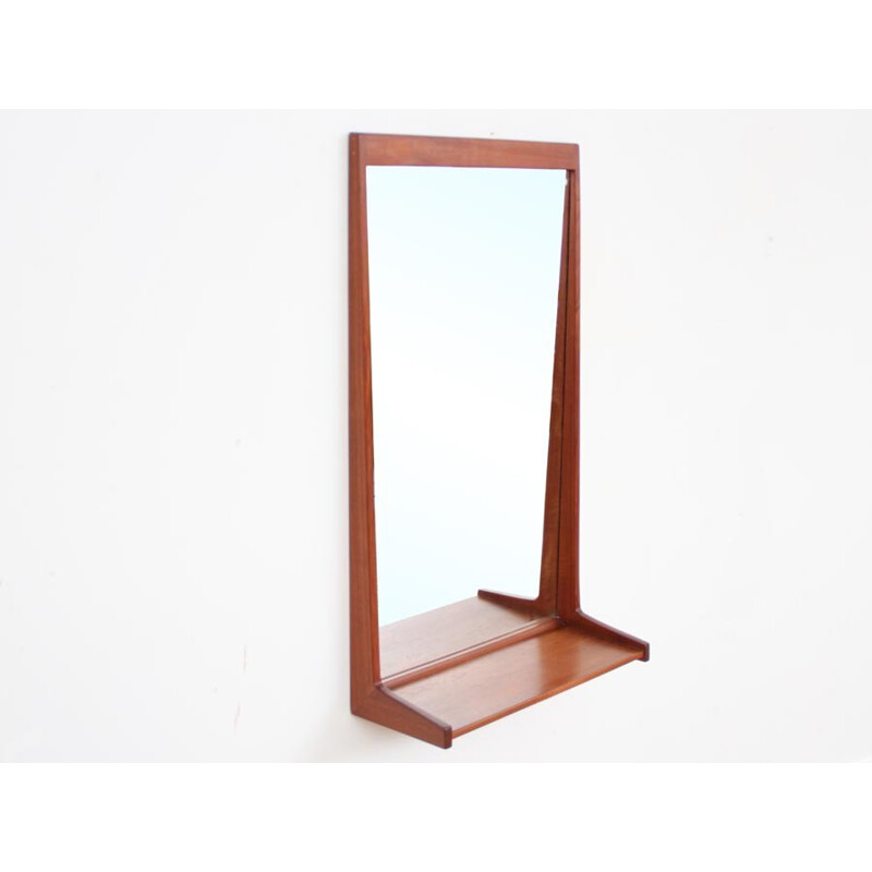 Scandinavian vintage teak mirror with shelf by Kai Kristiansen, 1950