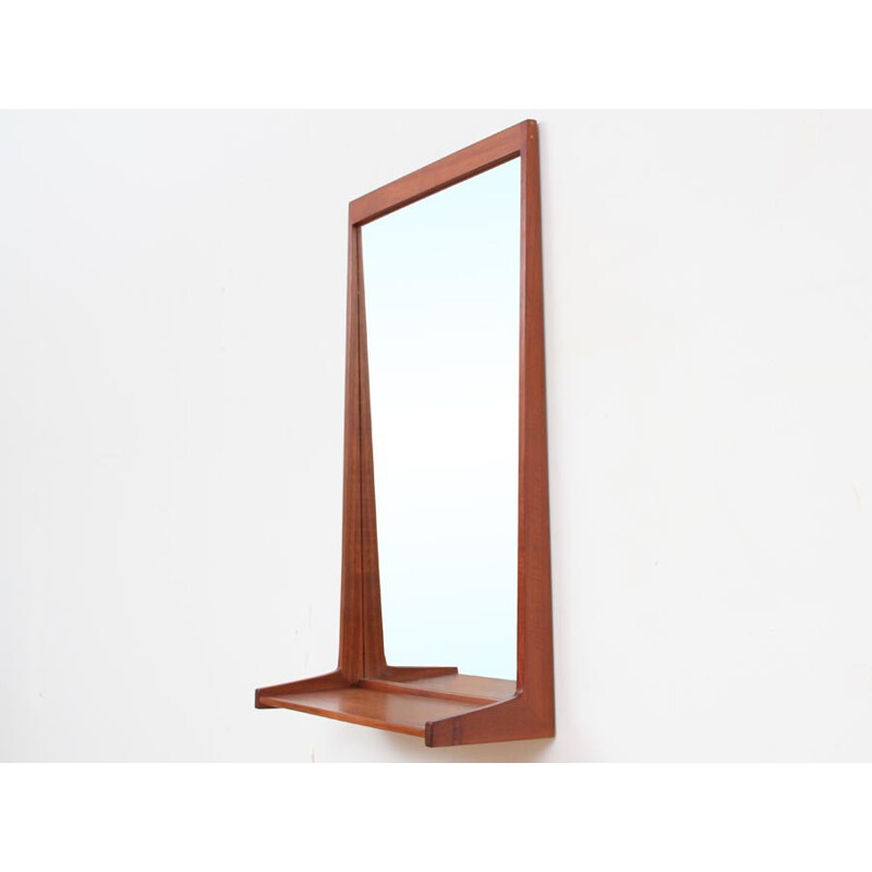 Scandinavian vintage teak mirror with shelf by Kai Kristiansen, 1950