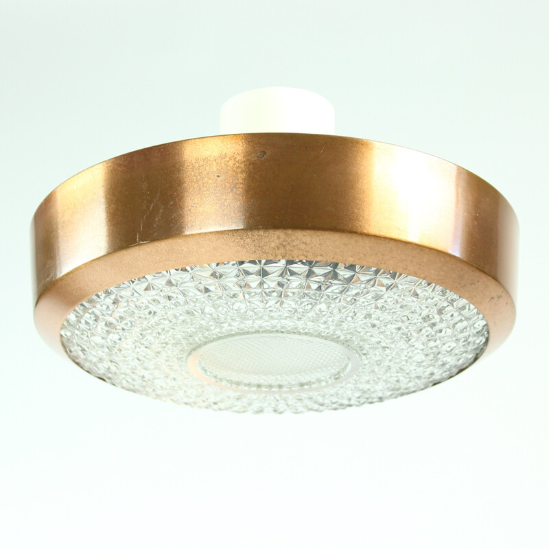 Vintage Ceiling Light in glass and copper - 1970s