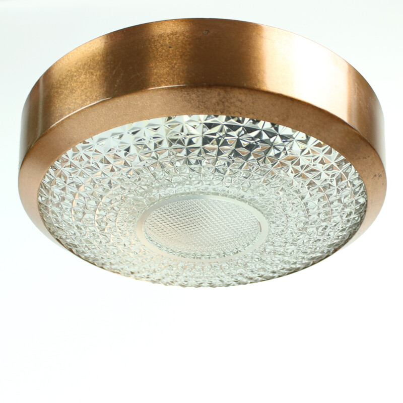 Vintage Ceiling Light in glass and copper - 1970s