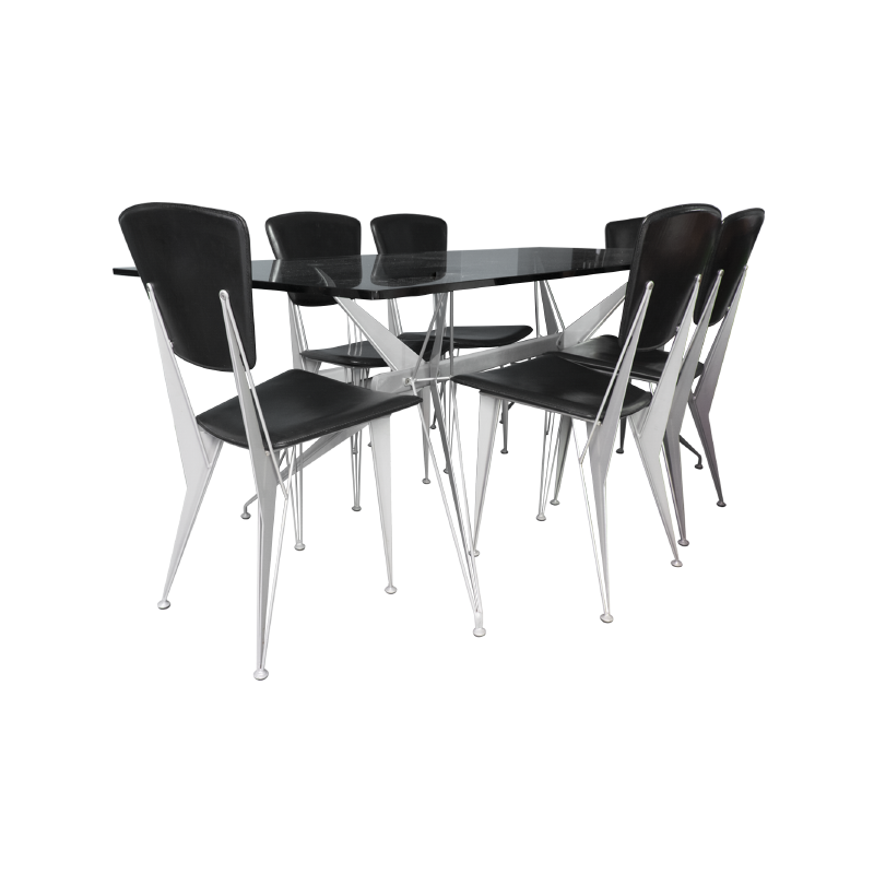 Italian metal and leather dining set by Fasem - 1980s