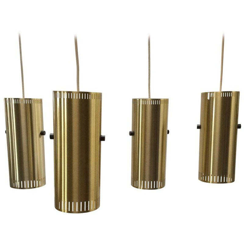 Set of 4 Trombone Pendant Lights in Aluminium by Jo Hammerborg for Fog and Mørup - 1950s
