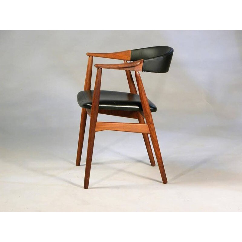 T.H.Harlev Model 213 Armchair in Teak and Black Leatherette Farstrup Mobler - 1950s