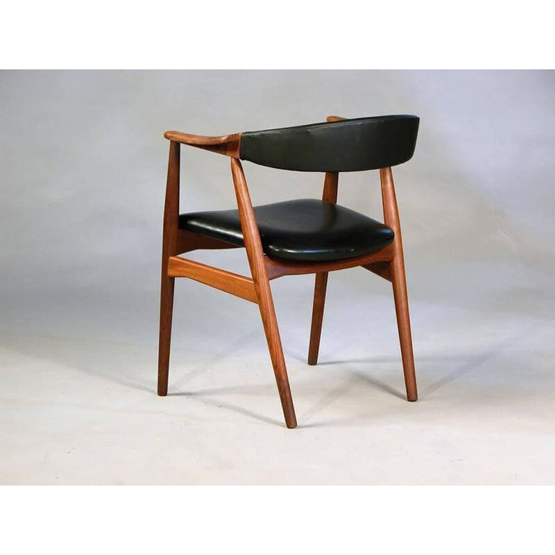 T.H.Harlev Model 213 Armchair in Teak and Black Leatherette Farstrup Mobler - 1950s