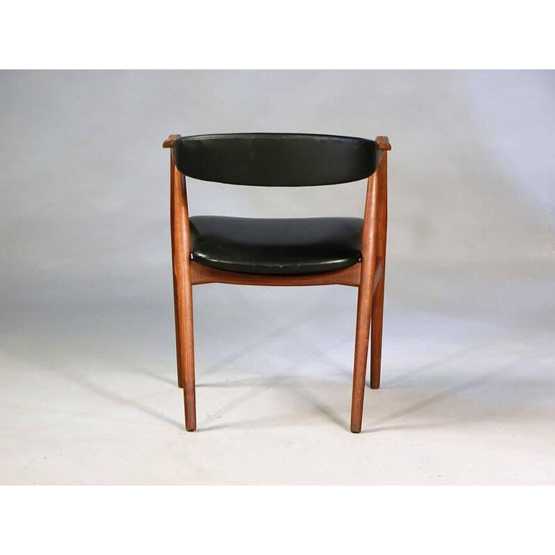 T.H.Harlev Model 213 Armchair in Teak and Black Leatherette Farstrup Mobler - 1950s