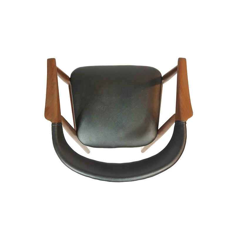 T.H.Harlev Model 213 Armchair in Teak and Black Leatherette Farstrup Mobler - 1950s