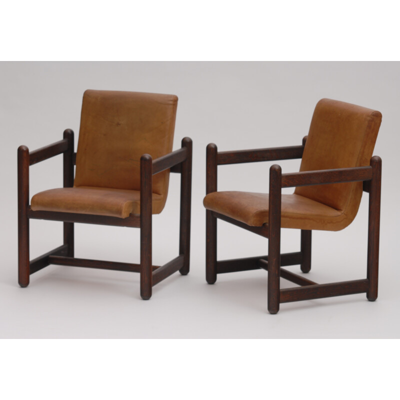 Pair of Leather Vintage Brown Armchairs - 1980s