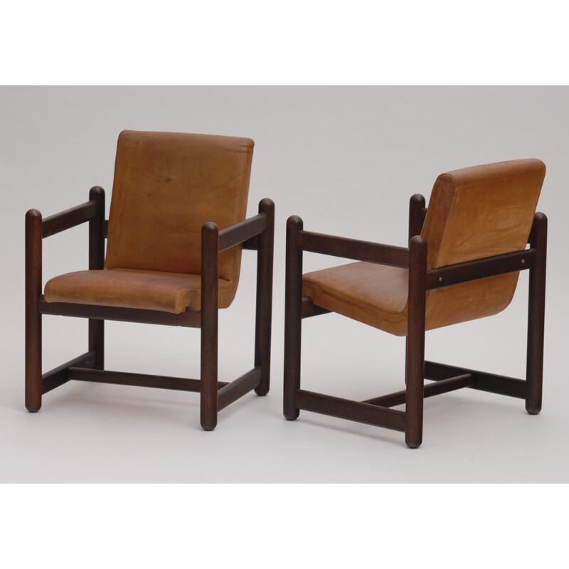 Pair of Leather Vintage Brown Armchairs - 1980s