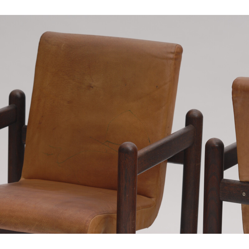 Pair of Leather Vintage Brown Armchairs - 1980s