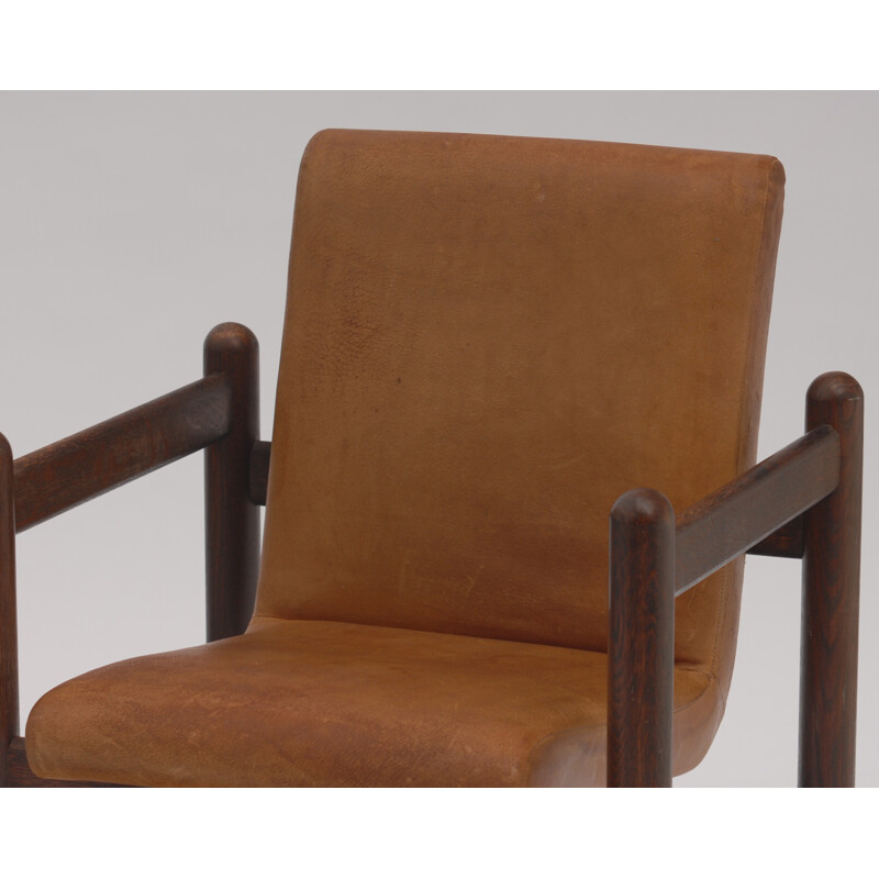 Pair of Leather Vintage Brown Armchairs - 1980s