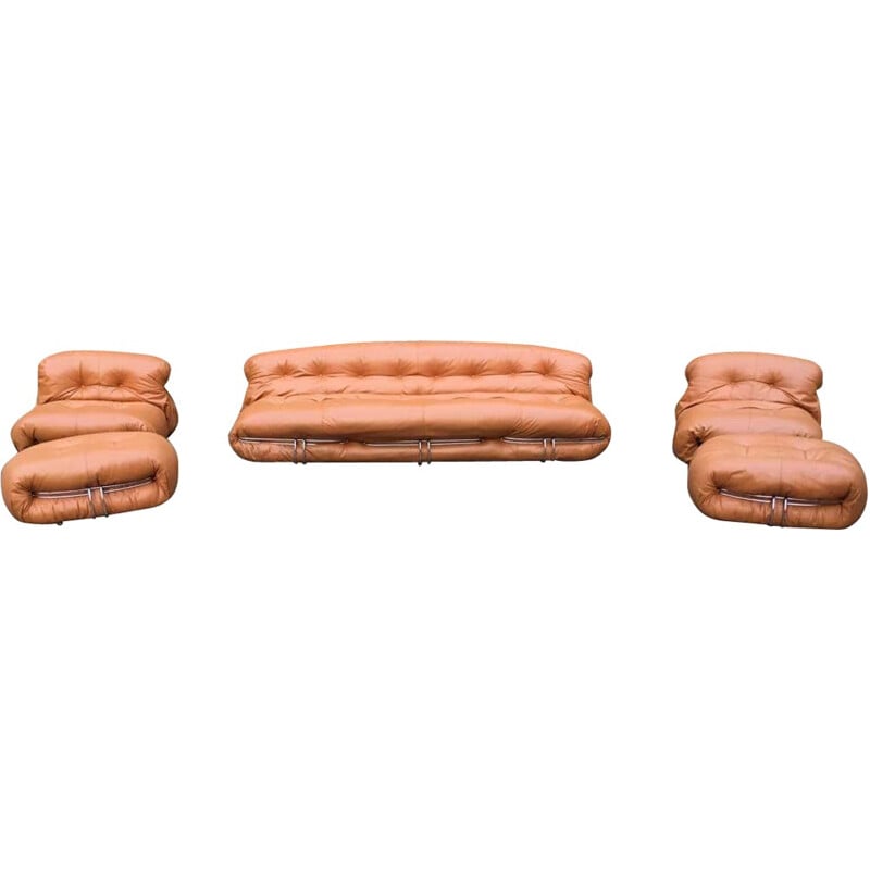 Set of leather living room "Soriana" by Tobia Scarpa for Cassina - 1970s