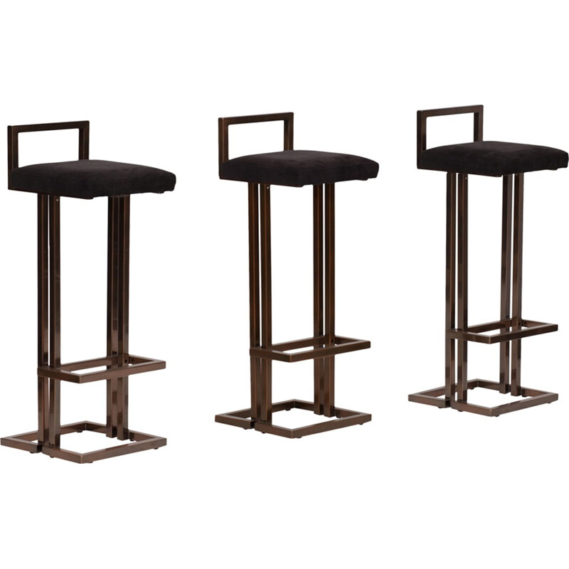 Set of 3 Bar Stools, Maison Jansen - 1970s