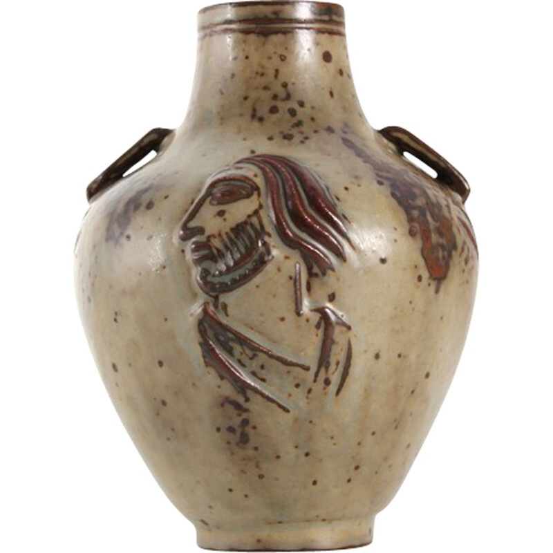 Vaso de urna de cerâmica escandinava de Jais Nielsen para a Royal Copenhagen, 1930