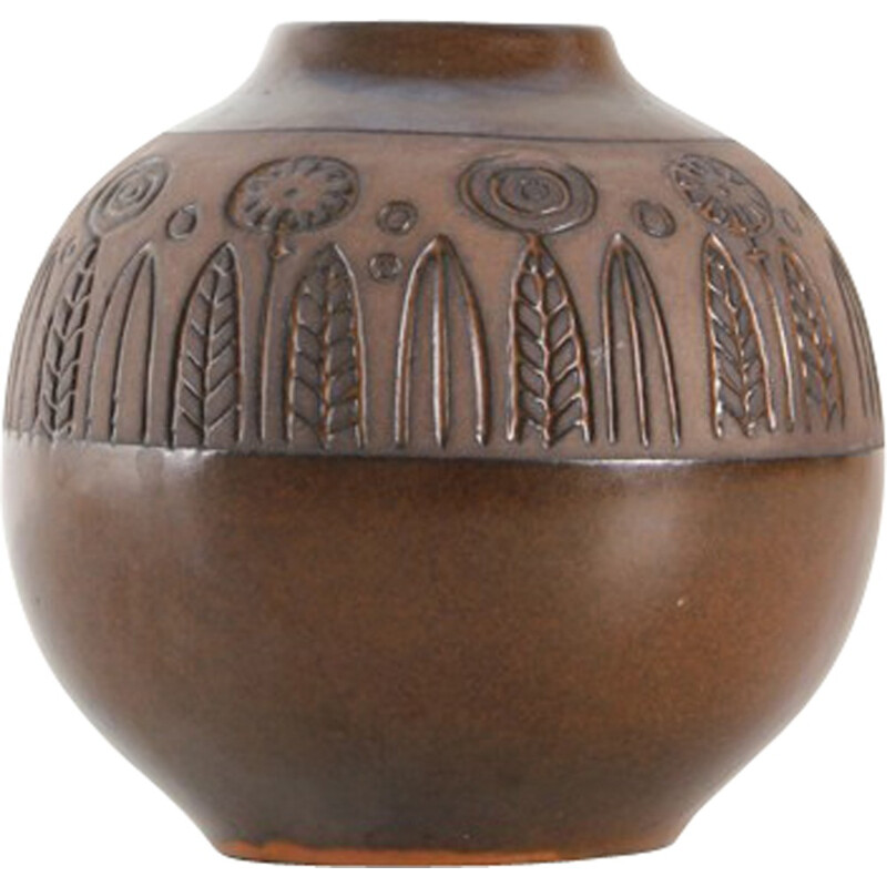 Vintage round vase with flower frieze by Goran Andersson for Upsala Ekeby, 1960