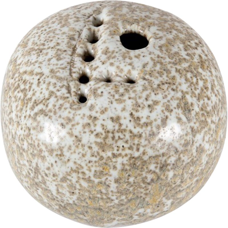 Brown and white glazed stoneware spherical vintage vase by Jørgen Mogensen, 1960